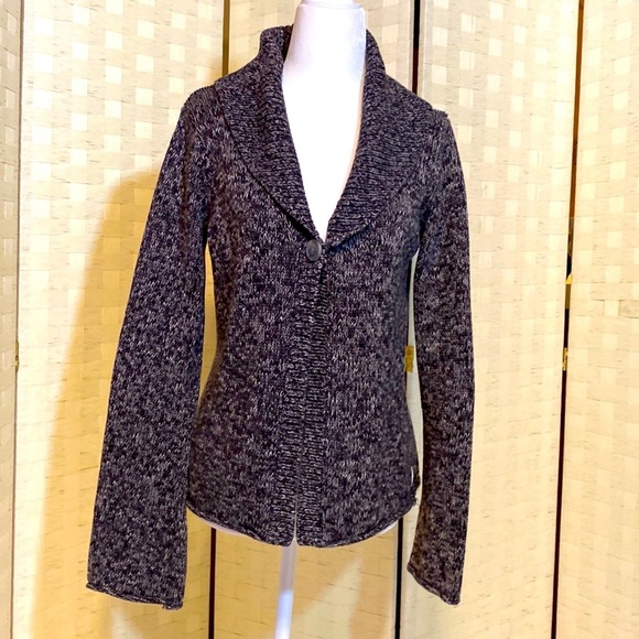 CALVIN KLEIN JEANS CARDIGAN SWEATER BLACK WHITE Flecks ONE Button Size … - Picture 1 of 14